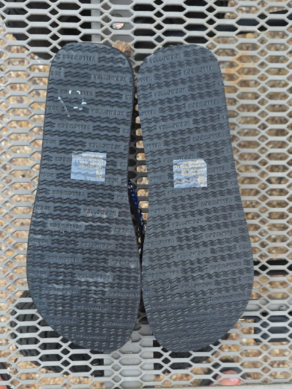 Yellow Box Black Flip Flops with Blue Rhinestone Straps - Picture 5 of 5